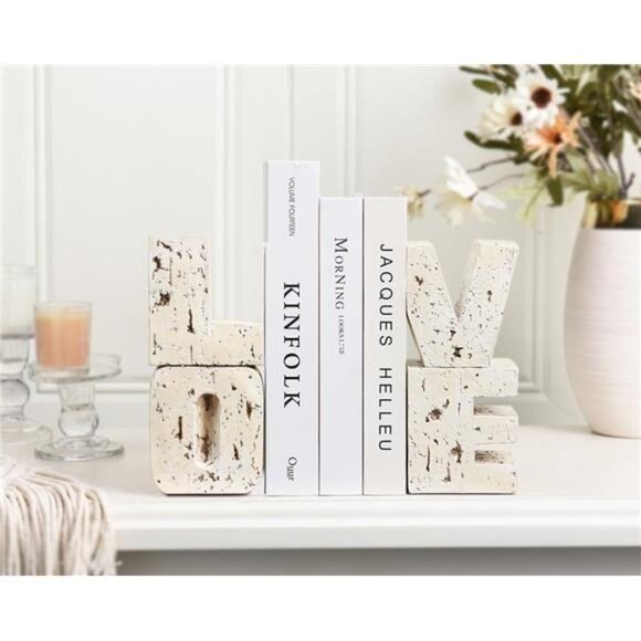 Love Bookends Decorative Resin Heavy Duty Book Holder Farmhouse Shelf Decor - Picture 6 of 7